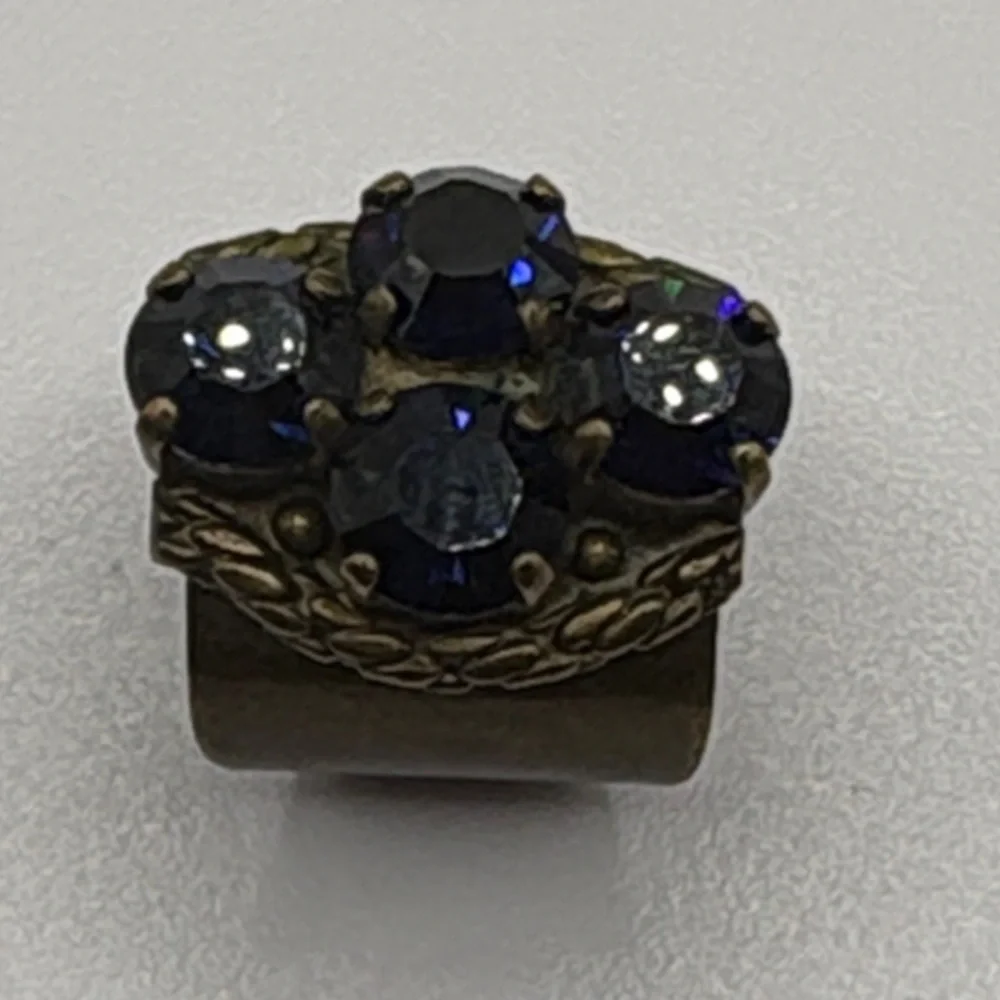 Sorrelli Antique Bronze Navy Crystal Statement Ring - Adjustable Size 7